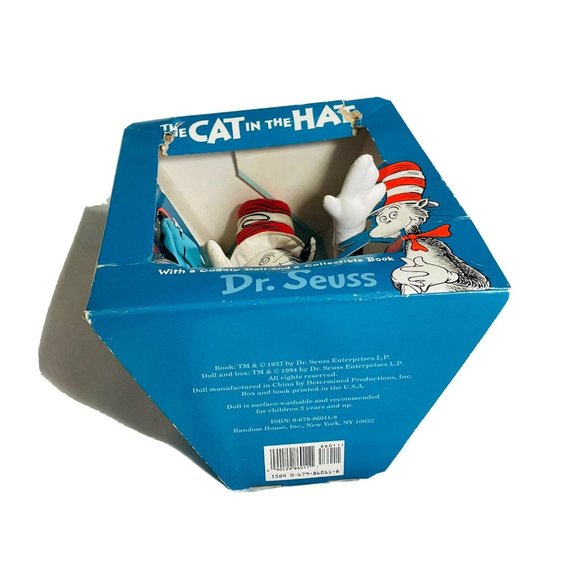 Dr Seuss The Cat in the Hat Cuddly Plush Doll & Collectible Book Box Set Vintage - Picture 3 of 11